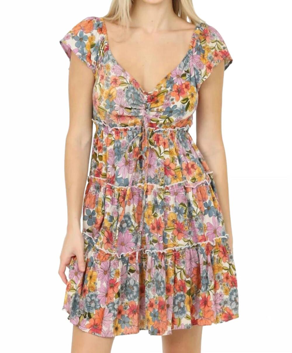 NEW ANGIE floral flutter sleeve dress in multi
